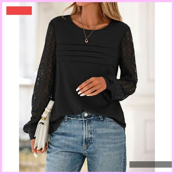 Women's Long Sleeve Lace Blouse Business Casual Work Top - Picture 2 of 4